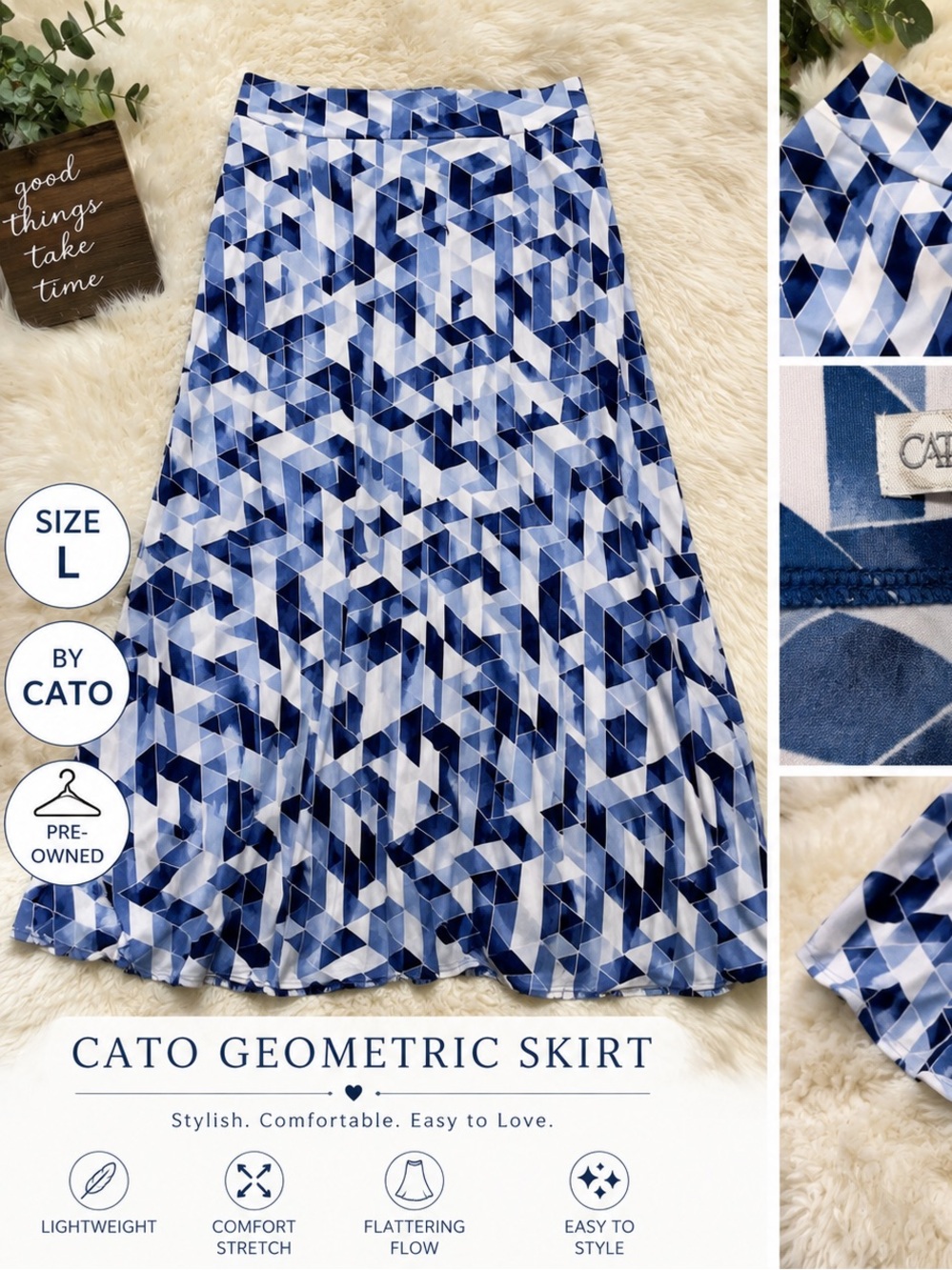 CATO- Two-Tone Geometric Maxi Skirt-LRG